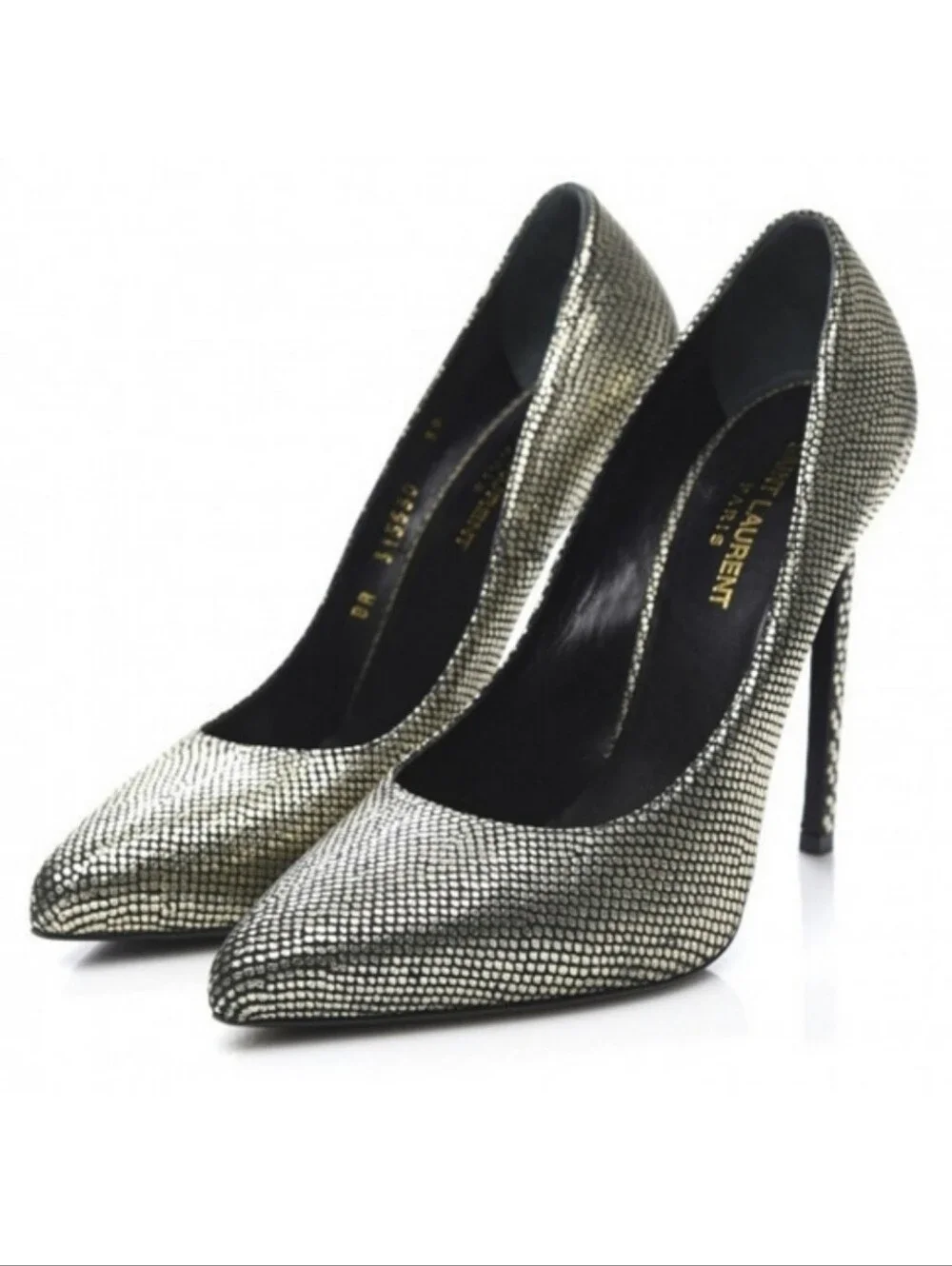 SAINT LAURENT Metallic Snake-Effect Leather Pumps Heels Size 9.5 | YSL